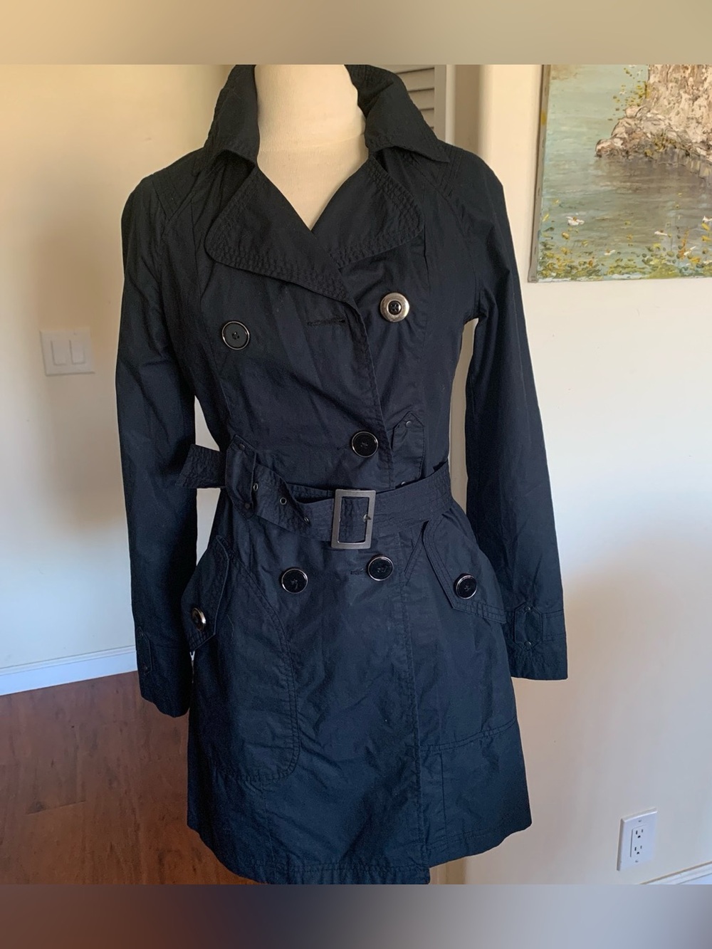 Classic Tulle Black Trench Coat with Belt